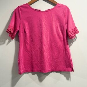 Talbots Women's Fuchsia Short Sleeve Top with Circle Lace Detail Size M petite
